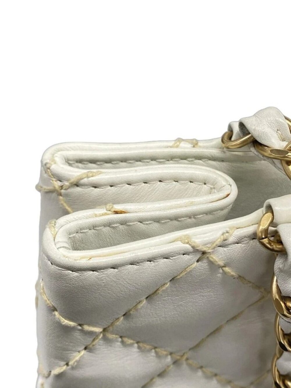 CHANEL Wild Stitch / Matelasse White Leather Shoulder Bag gold hardware - Picture 12 of 15
